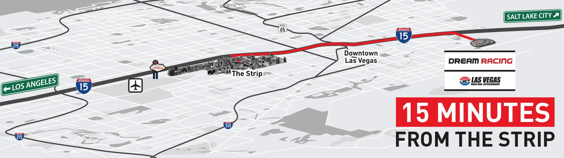 Route map to Dream Racing at Las Vegas Motor Speedway — 15 minutes from the Las Vegas Strip